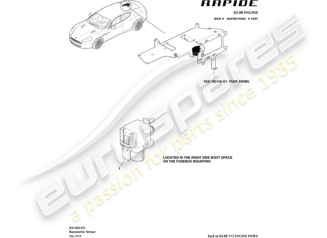 aston martin rapide (2017) barometric sensor part diagram