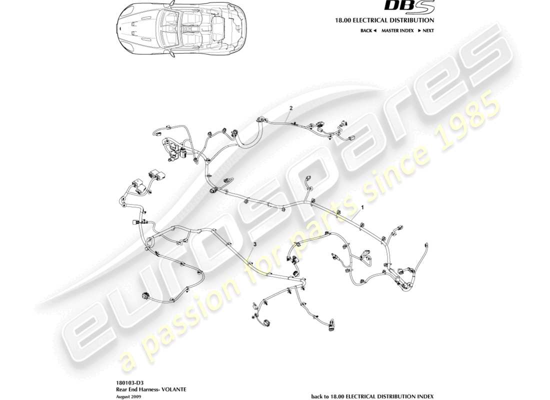 aston martin dbs (2011) rear end harness, volante part diagram