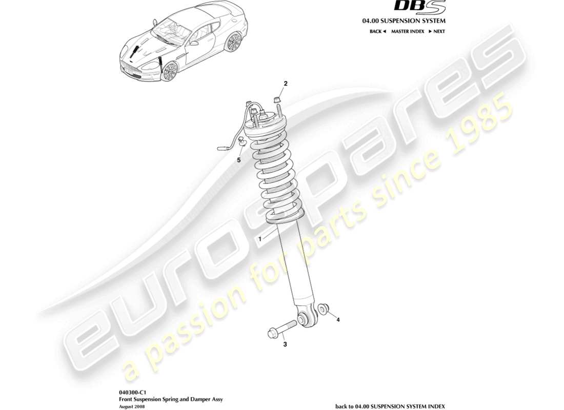 aston martin dbs (2007) front spring & damper part diagram