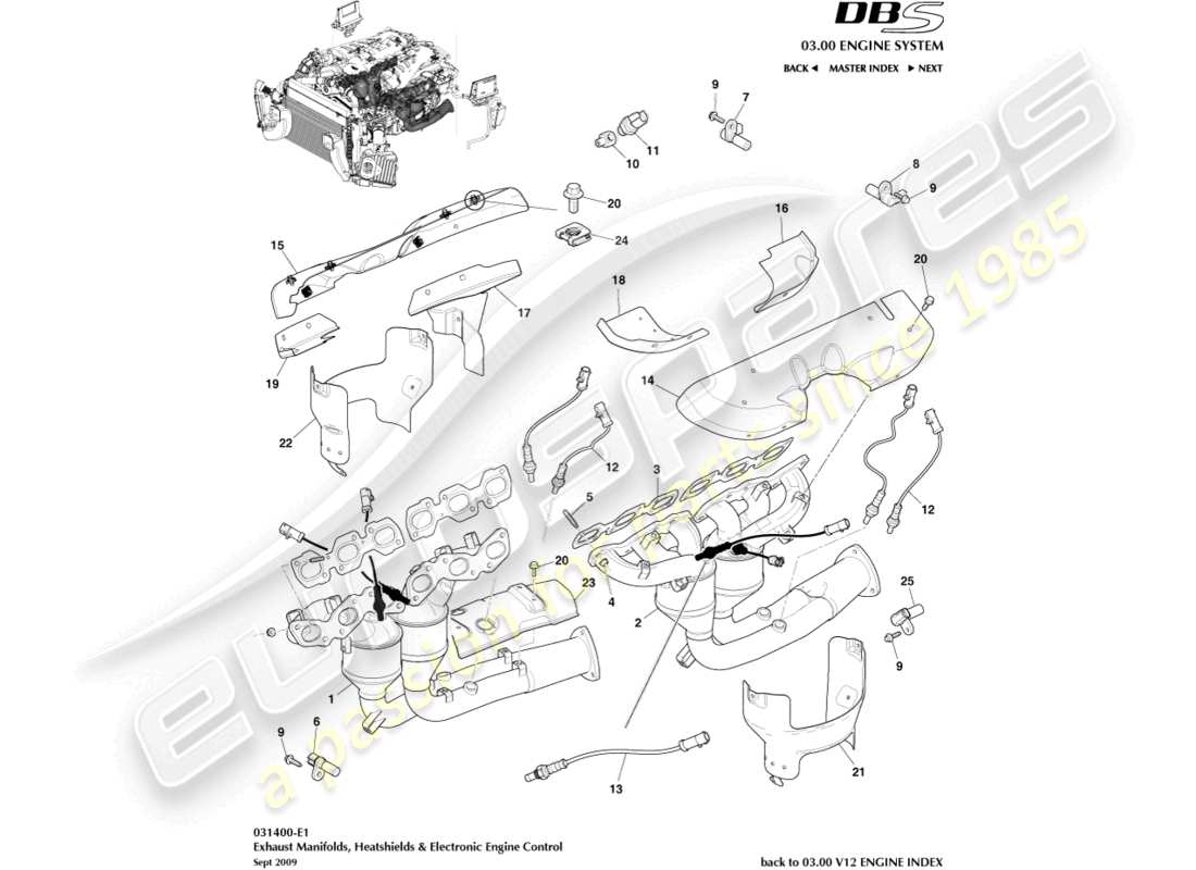aston martin dbs (2007) exhaust manifolds part diagram