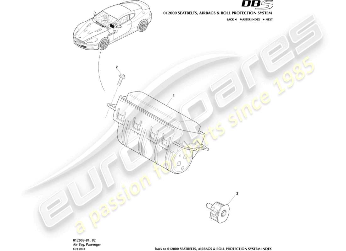 aston martin dbs (2009) passenger airbag parts diagram