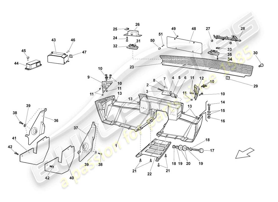 lamborghini lp640 roadster (2010) bumper rear part diagram