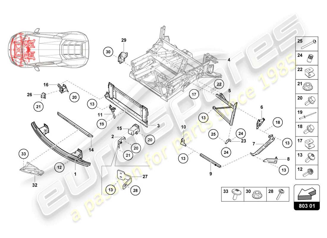 lamborghini 2022 (evo spyder) front frame part diagram