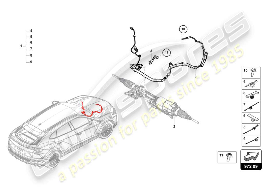 lamborghini urus (2021) wiring set for active steering front part diagram