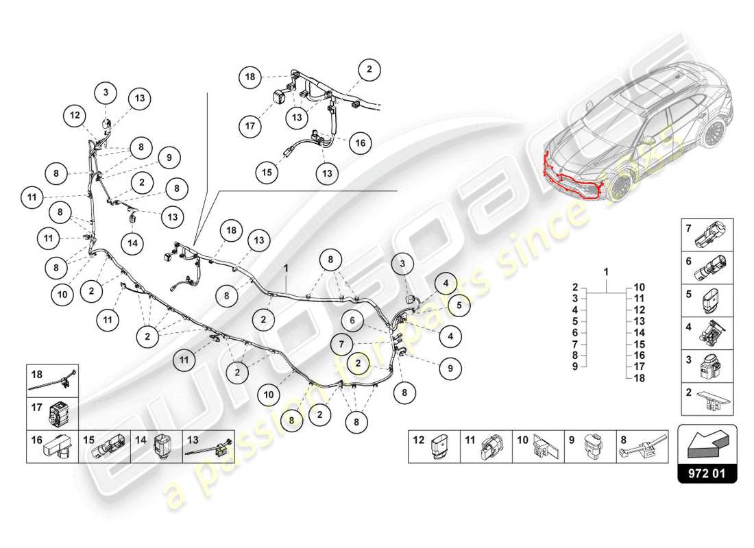 lamborghini urus (2020) wiring set for bumper front parts diagram