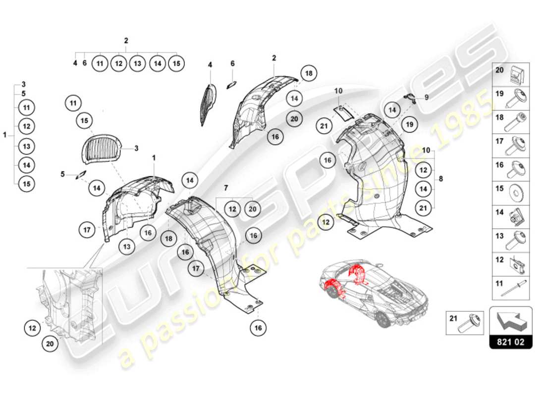 lamborghini revuelto coupe (2024) wheel housing trim front parts diagram