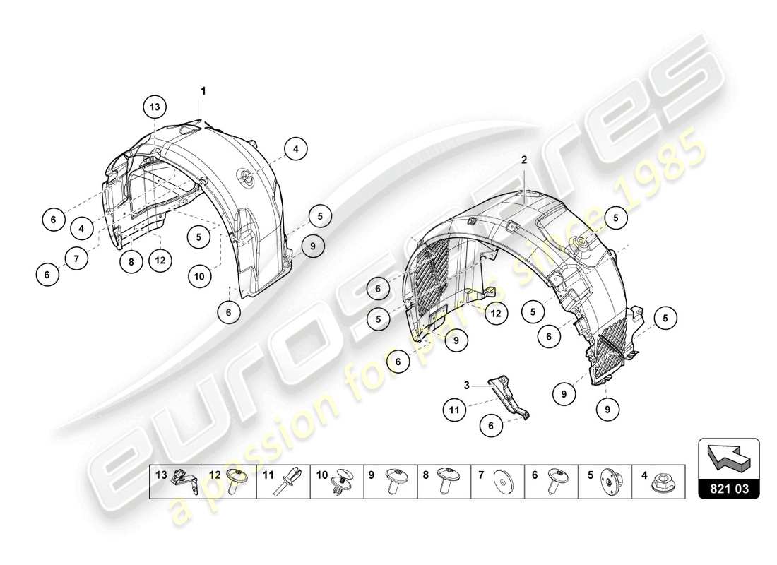 lamborghini 2021 (evo coupe) wheel housing trim part diagram