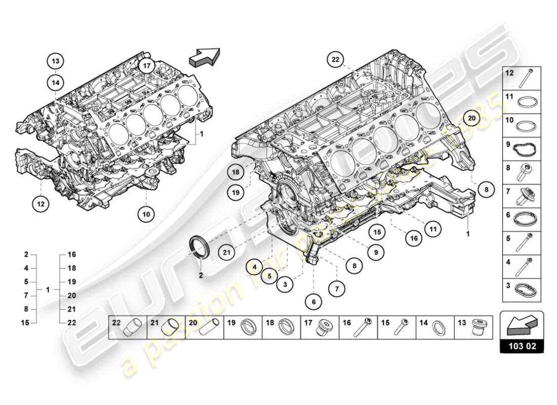 lamborghini 2023 (evo spyder) engine block part diagram
