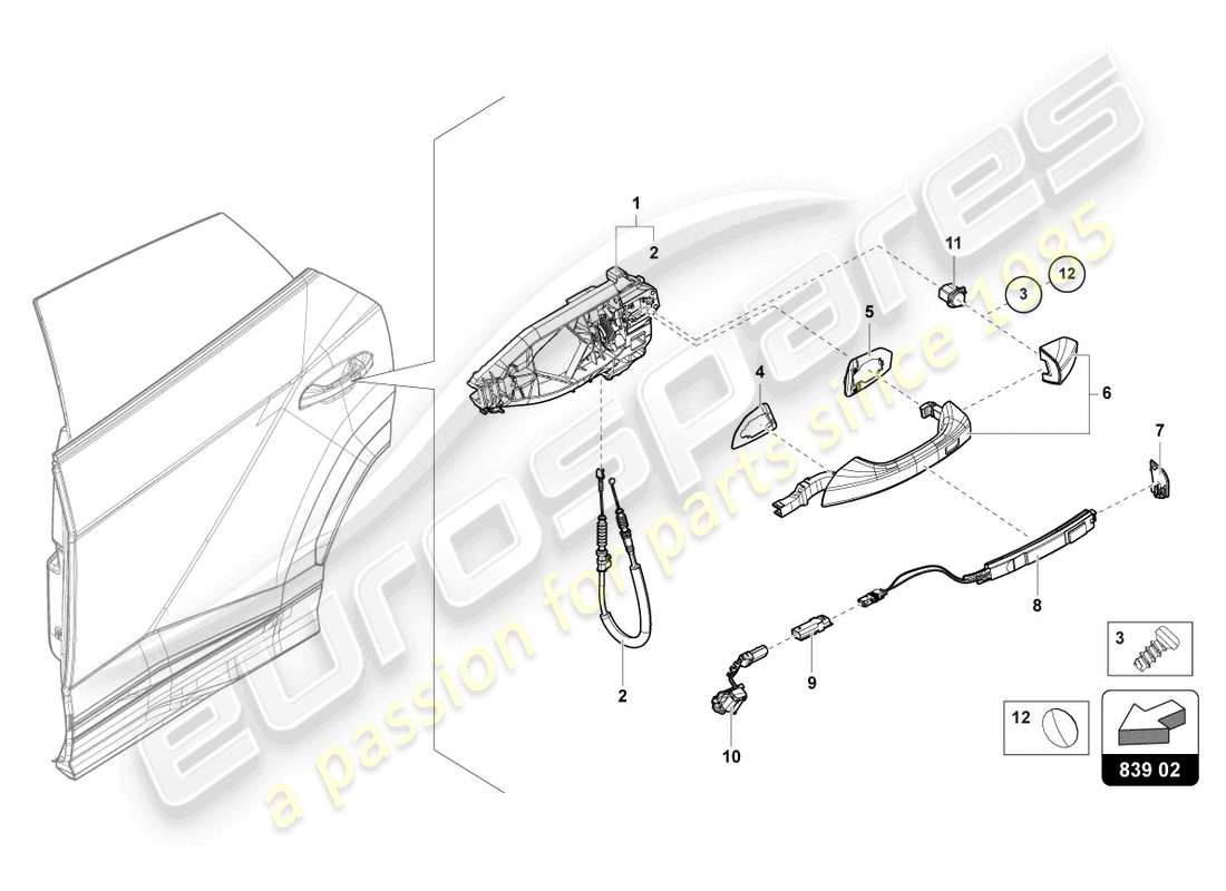 lamborghini urus (2021) door handle, exterior rear parts diagram