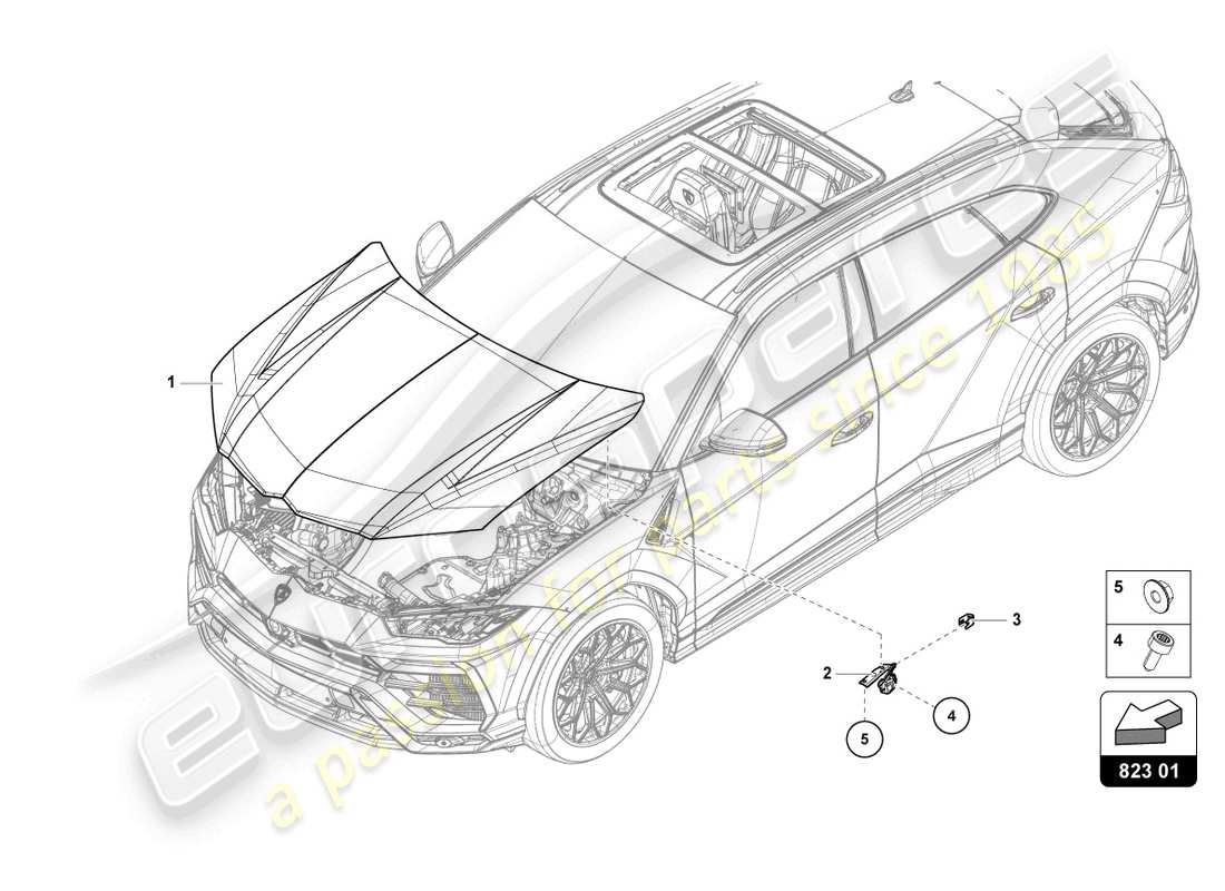 lamborghini urus (2020) bonnet parts diagram