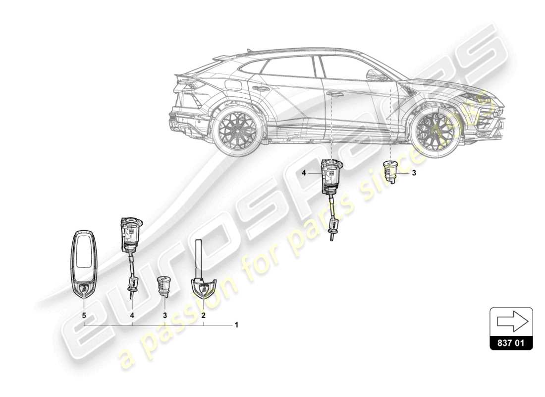 lamborghini urus (2020) main key with trans- ponder (foldable bit) parts diagram