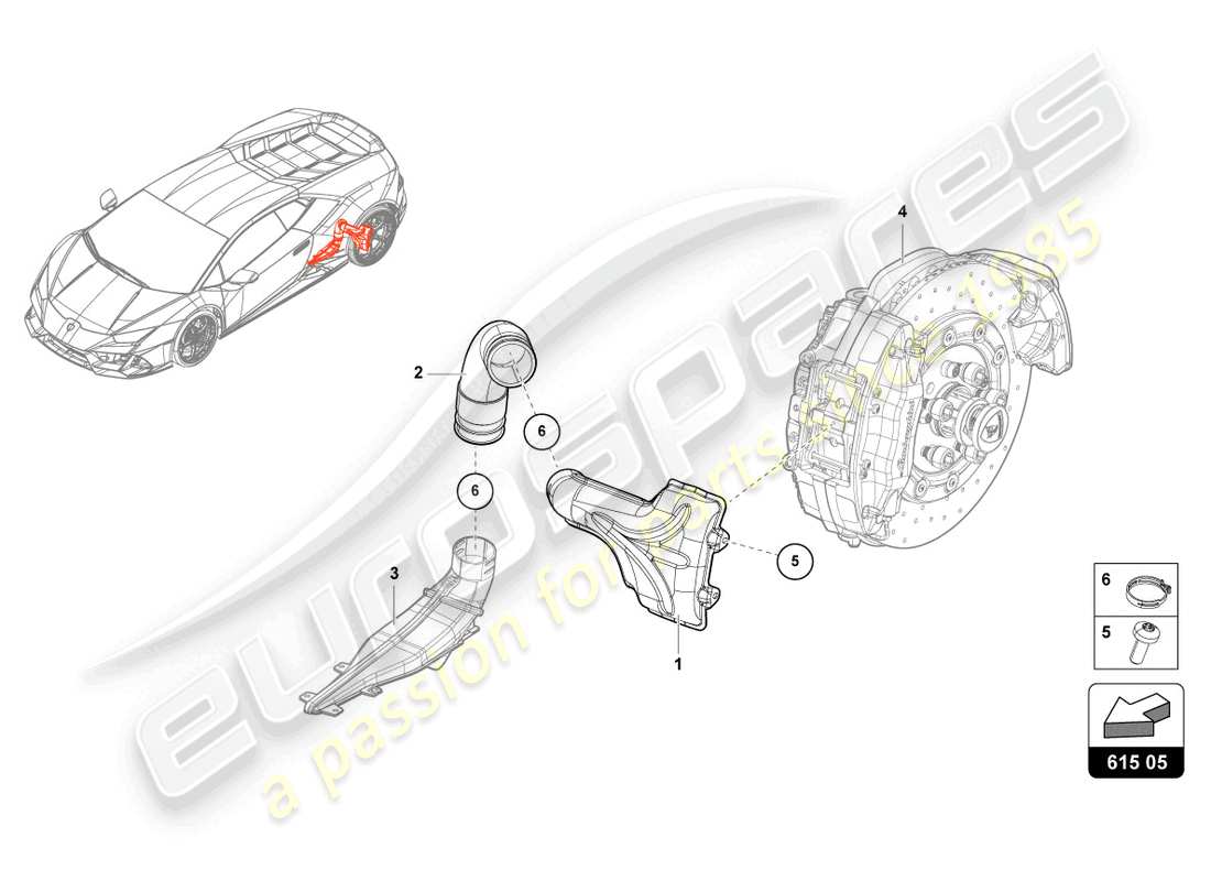 lamborghini 2021 (evo coupe) air duct for brake cooling part diagram