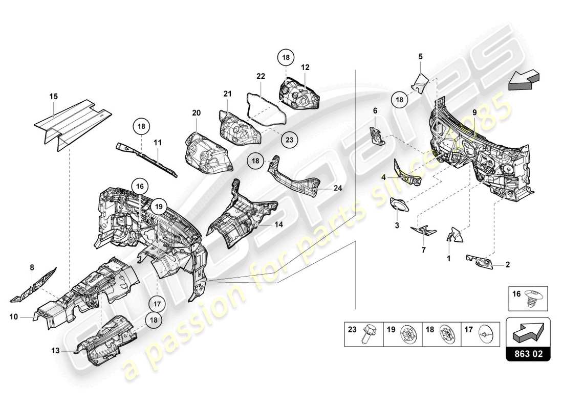 lamborghini urus (2022) sound absorber for floor, bulkhead and tunnel part diagram