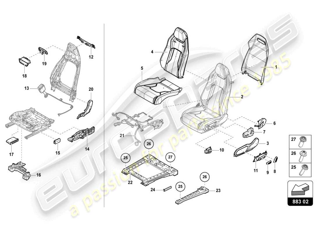 lamborghini urus (2022) seat, divided rear part diagram