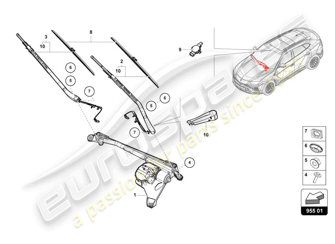 lamborghini urus (2020) windshield wiper parts diagram