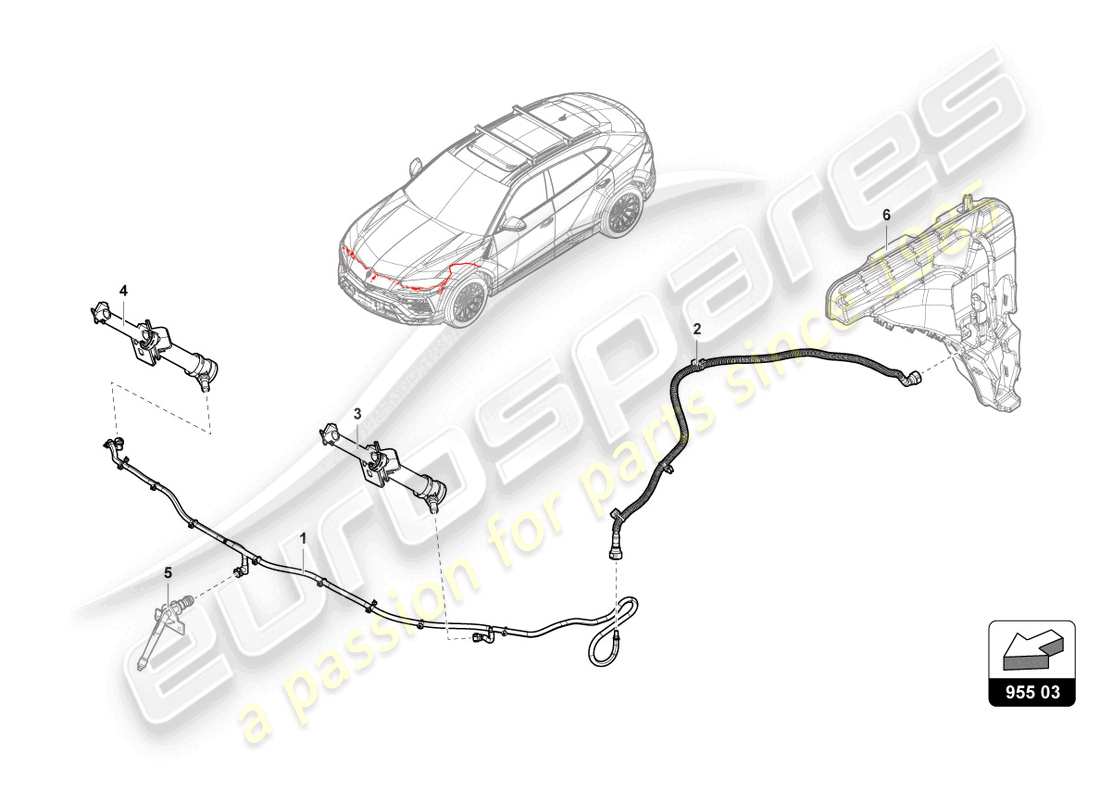 lamborghini urus (2022) headlight washer system part diagram