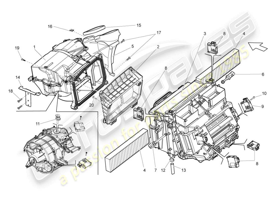 lamborghini lp550-2 spyder (2014) air distribution housing for electronically controlled air-conditioning system part diagram