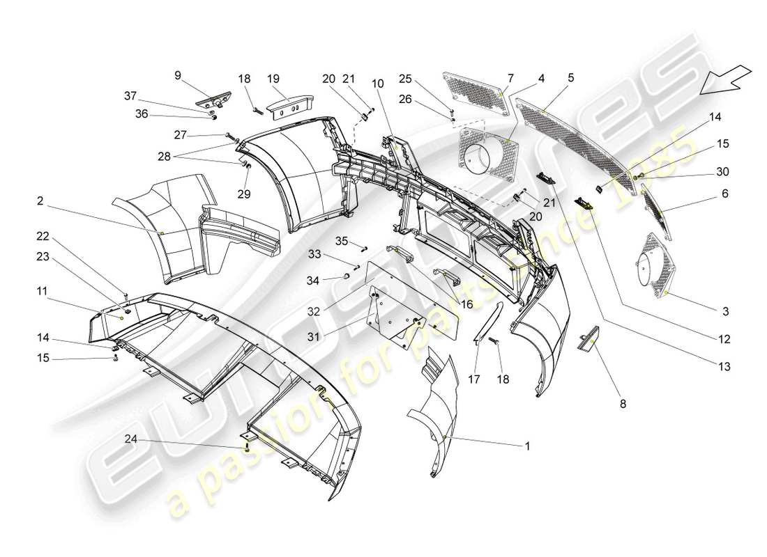 lamborghini gallardo coupe (2007) bumper rear part diagram