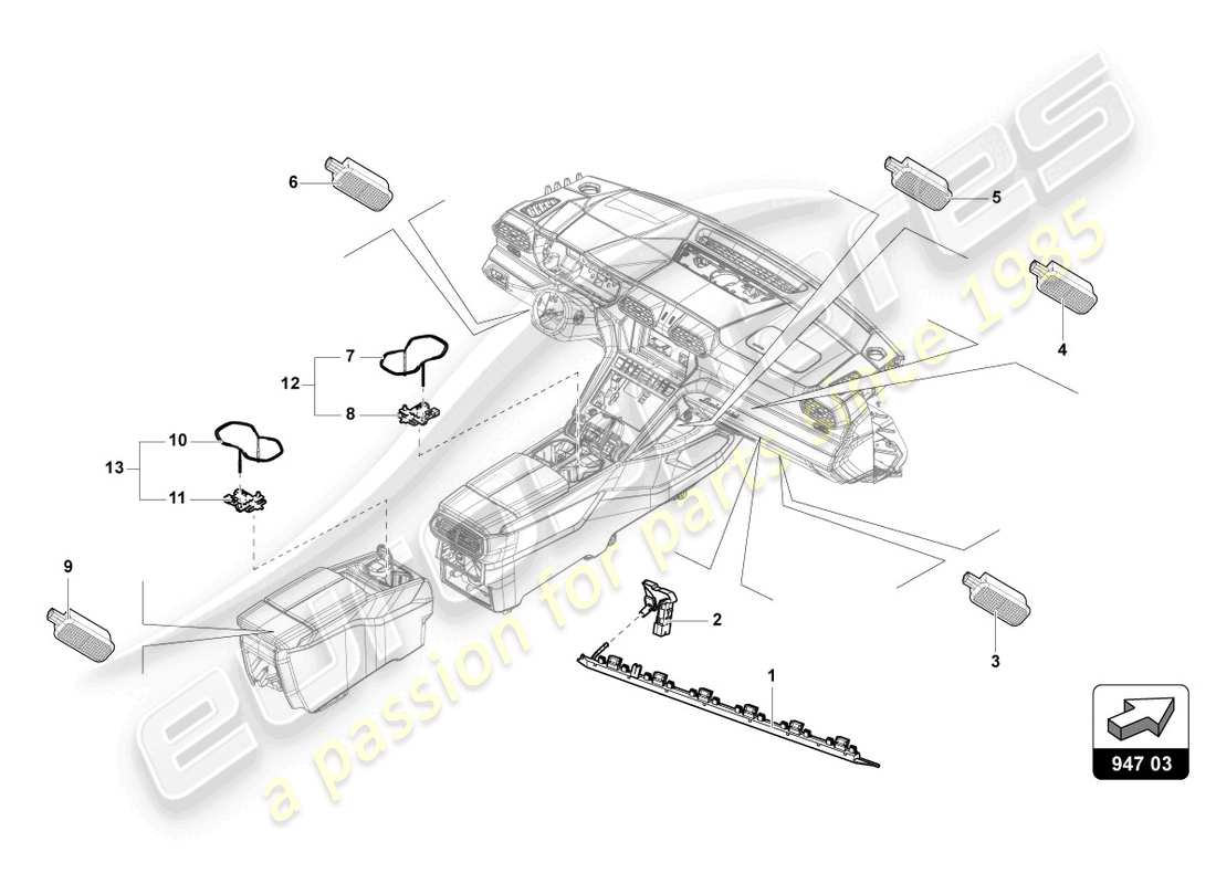 lamborghini urus (2021) lighting for centre console part diagram