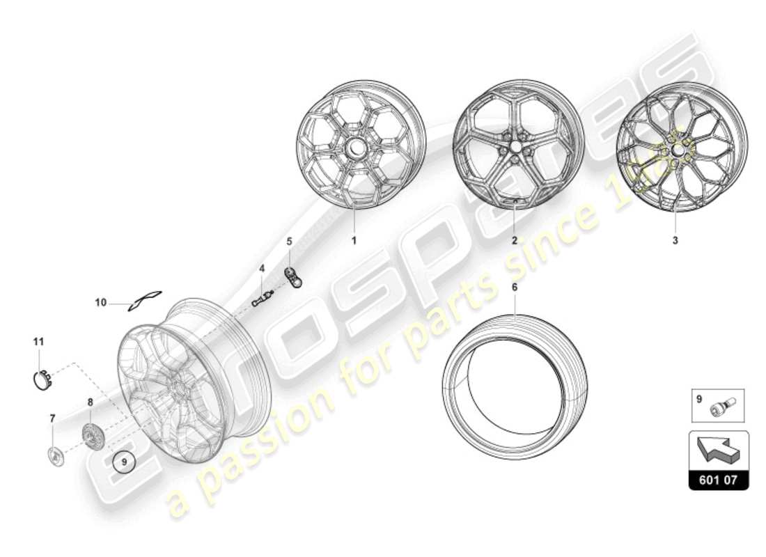 lamborghini 2023 (tecnica) wheels/tyres front parts diagram