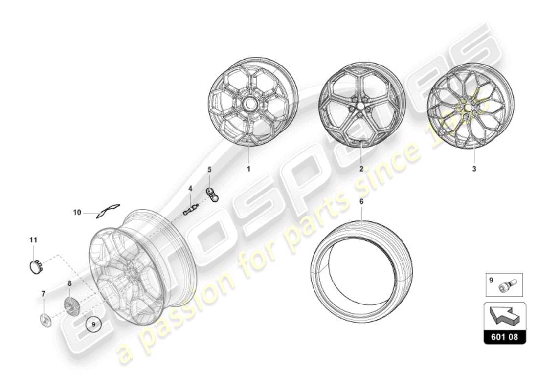 lamborghini 2023 (tecnica) wheels/tyres rear parts diagram