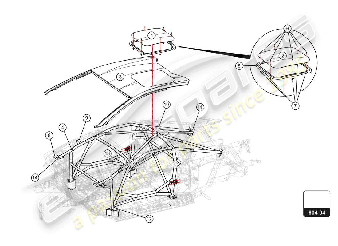 lamborghini 2022 (super trofeo evo 2) cockpit and roof part diagram