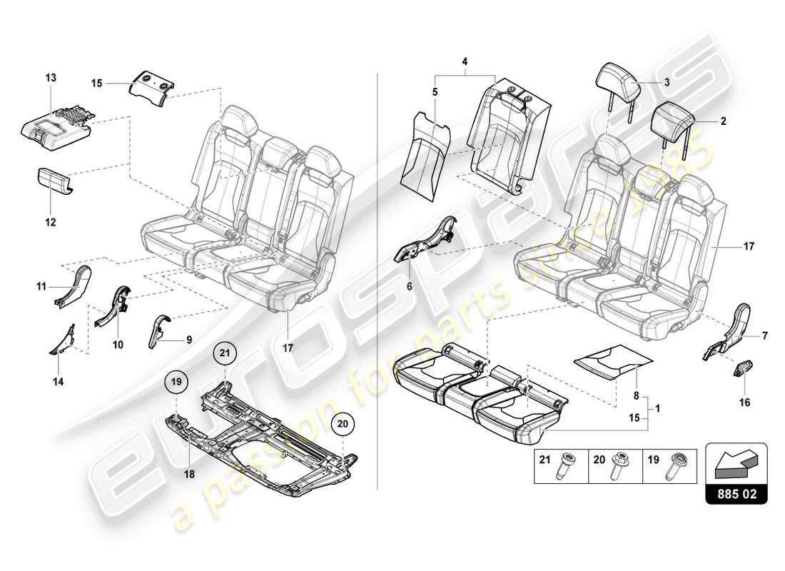 lamborghini urus (2022) bench seat (3-seater) part diagram