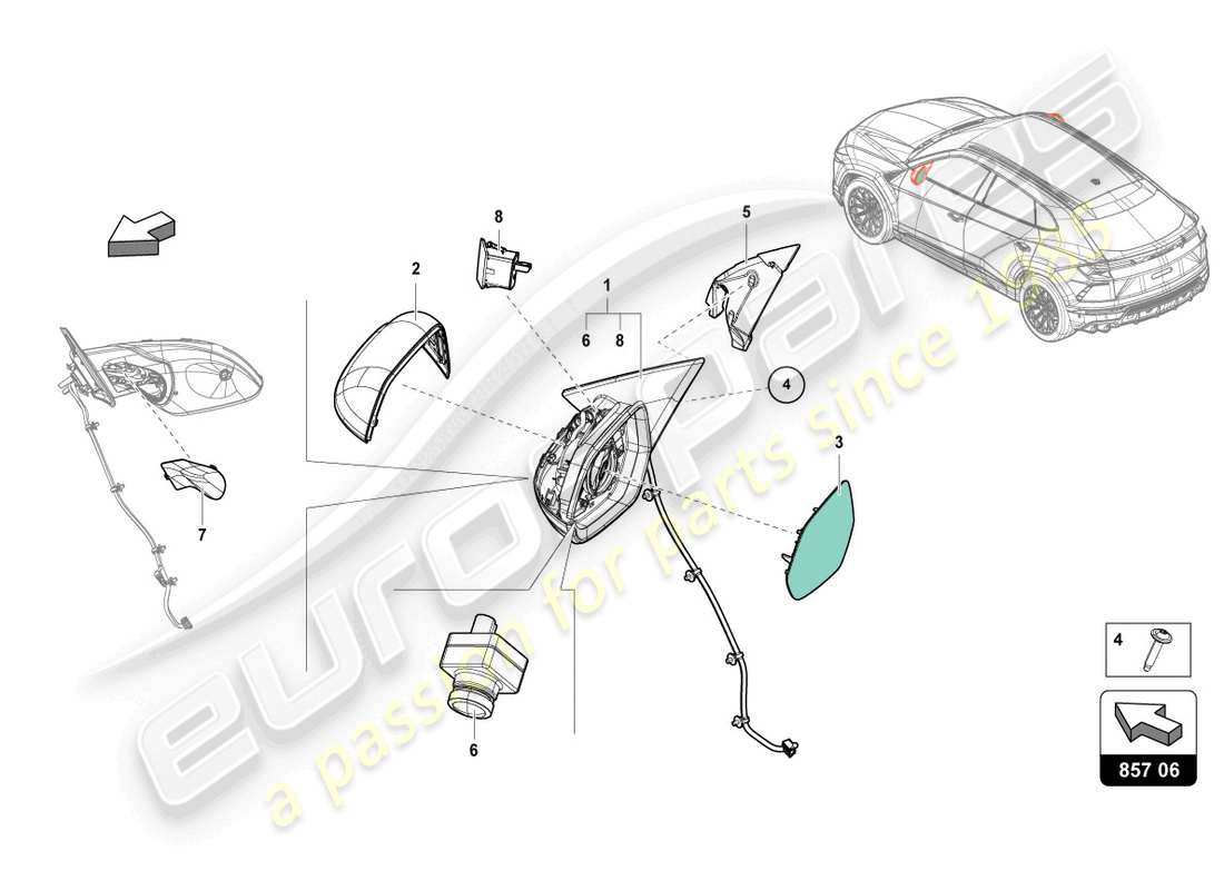 lamborghini urus (2022) exterior mirror part diagram