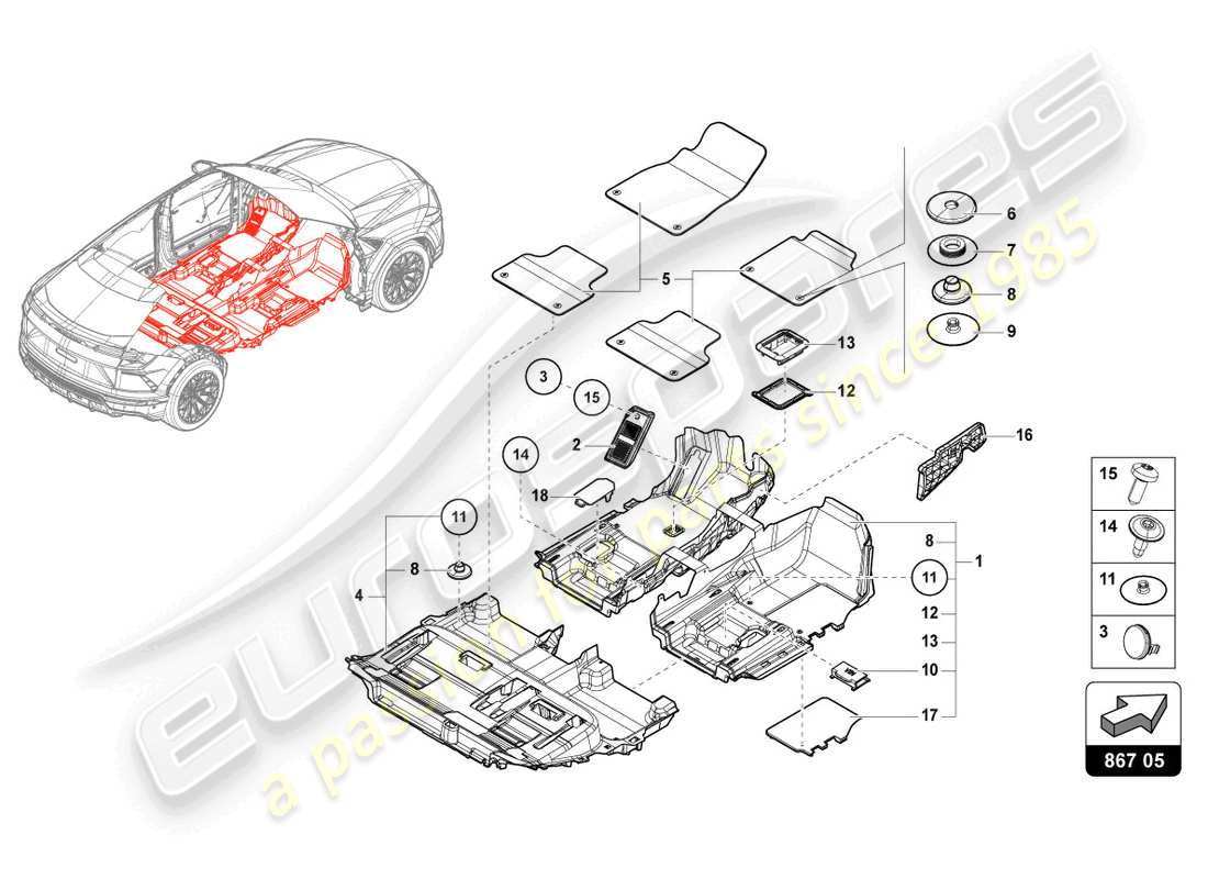 lamborghini urus (2022) protective mat parts diagram