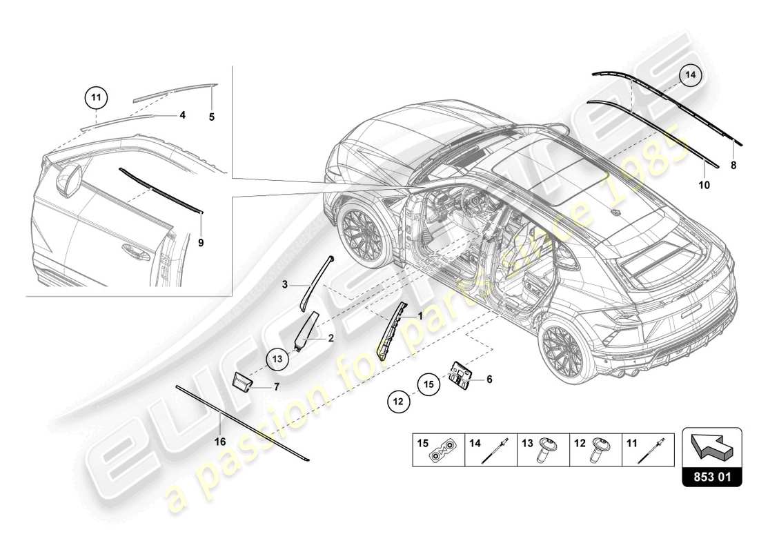 lamborghini urus (2020) moldings parts diagram