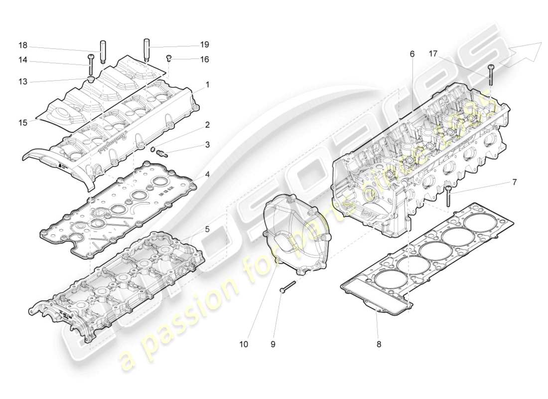 lamborghini gallardo spyder (2008) cylinder head cylinders 6-10 part diagram