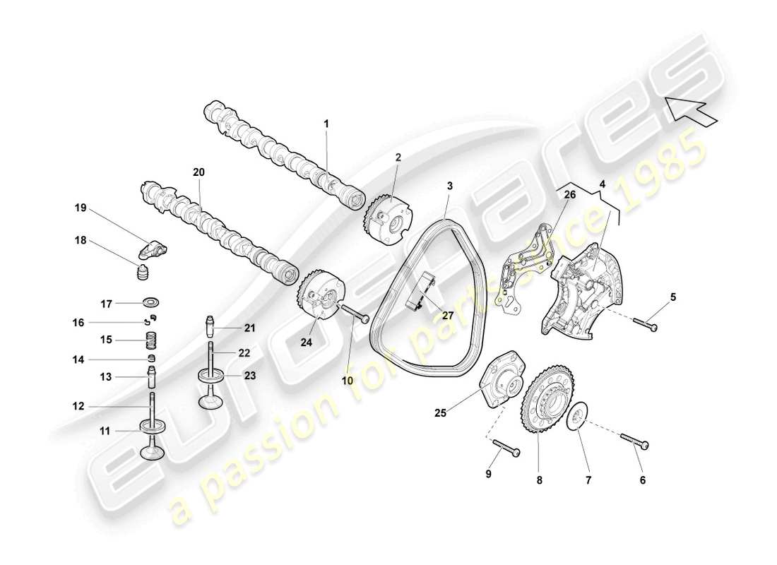 lamborghini lp570-4 sl (2011) camshaft, valves cylinders 6-10 part diagram