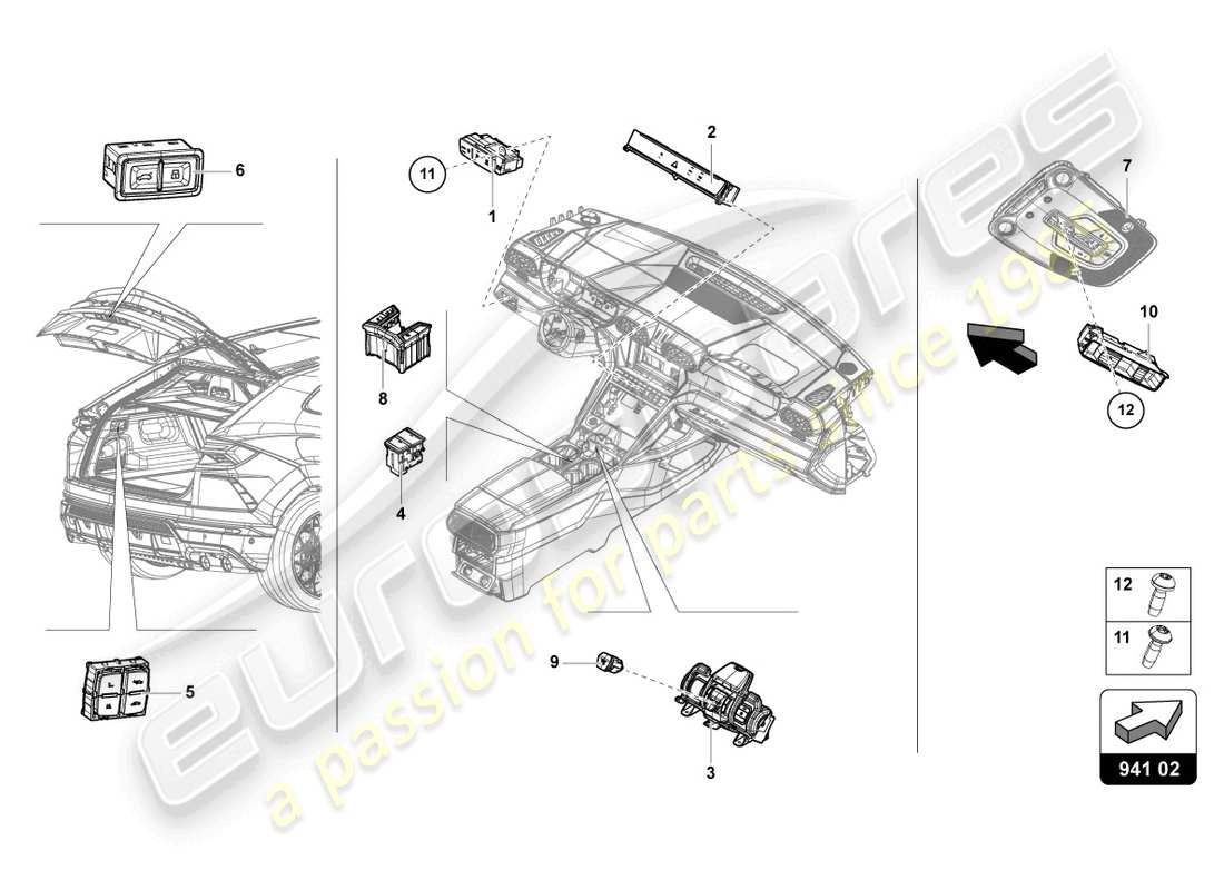 lamborghini urus (2020) control panel with pushbuttons parts diagram