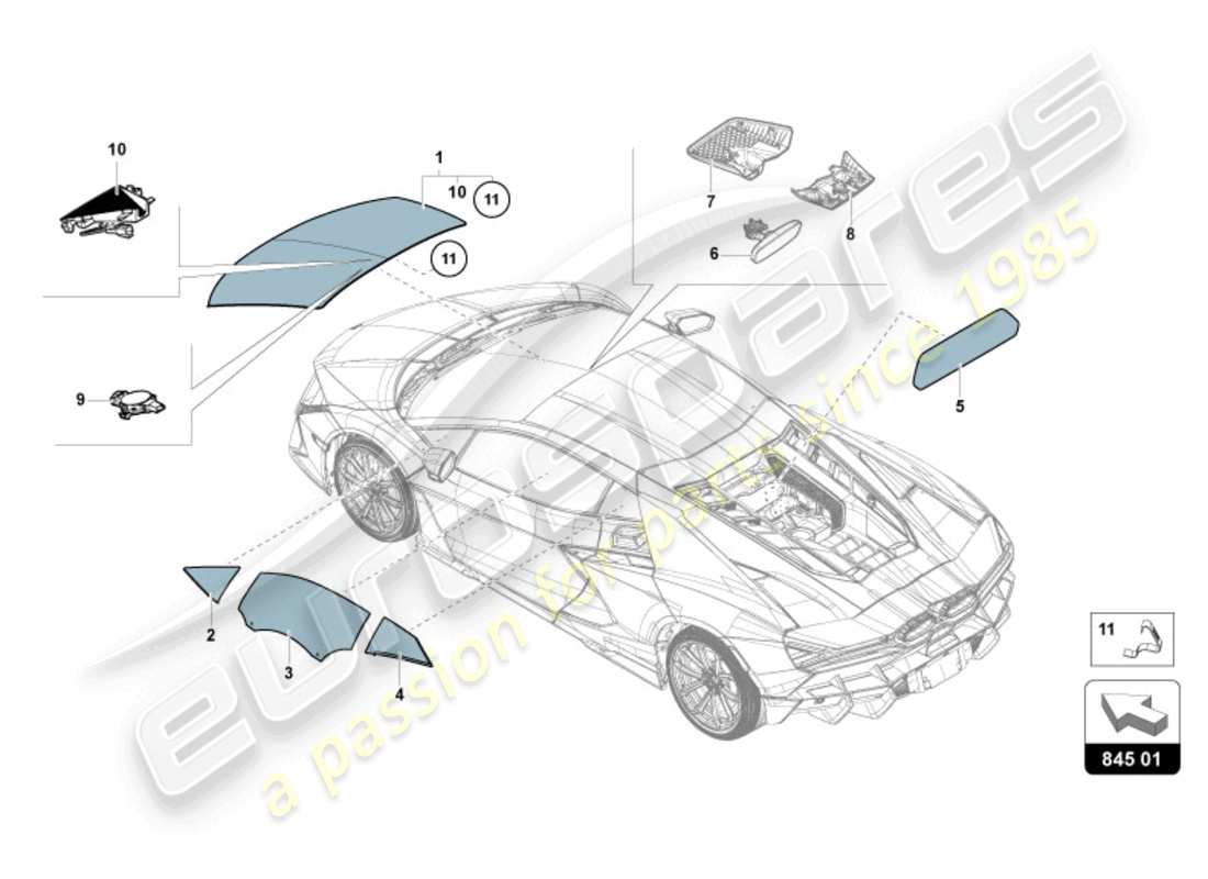 lamborghini revuelto coupe (2024) window glasses parts diagram