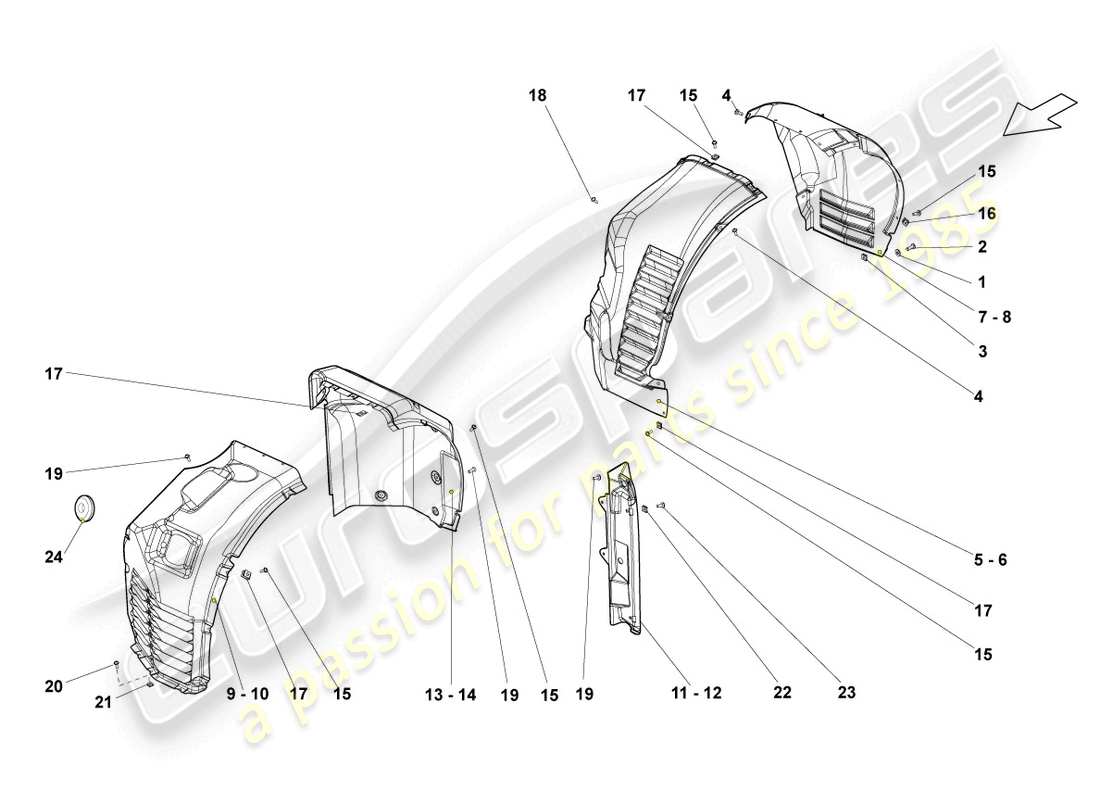 lamborghini lp560-4 spider (2014) wheel housing liner front and rear parts diagram