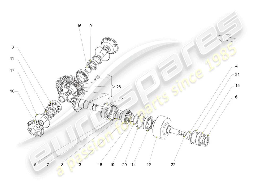 lamborghini gallardo coupe (2007) front axle differential part diagram