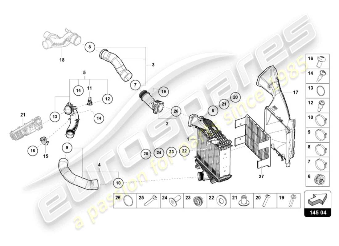 lamborghini urus (2020) charge air cooler right parts diagram