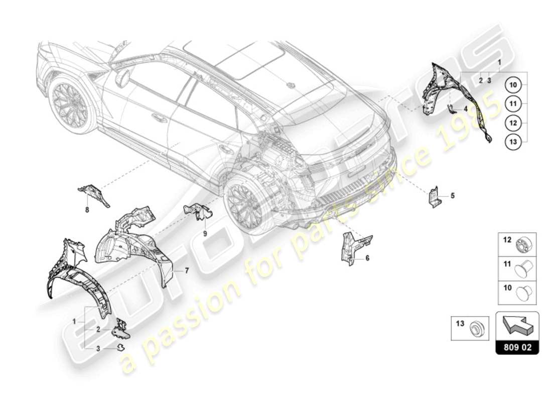 lamborghini urus (2019) wing protector rear parts diagram