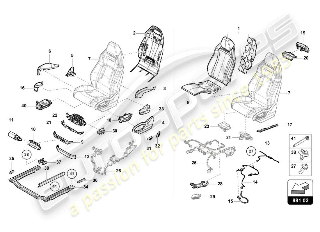 lamborghini urus (2021) seat, divided front part diagram