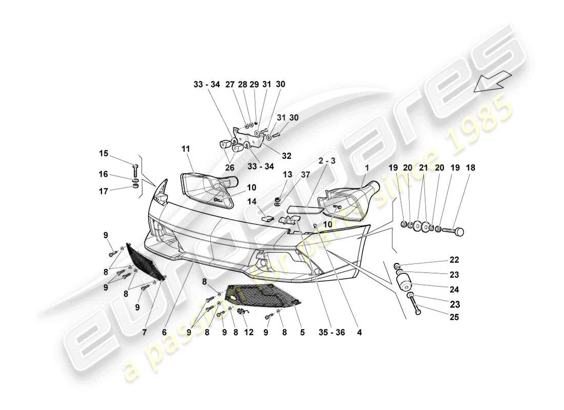 lamborghini lp640 roadster (2010) bumper front parts diagram