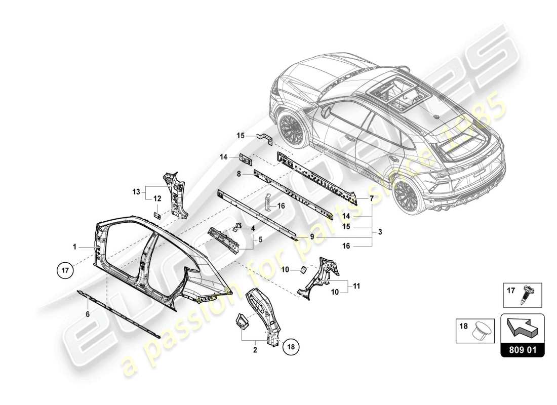 lamborghini urus (2020) body left parts diagram