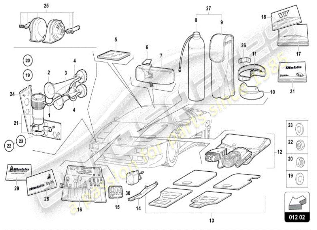 lamborghini diablo vt (1996) vehicle tools parts diagram
