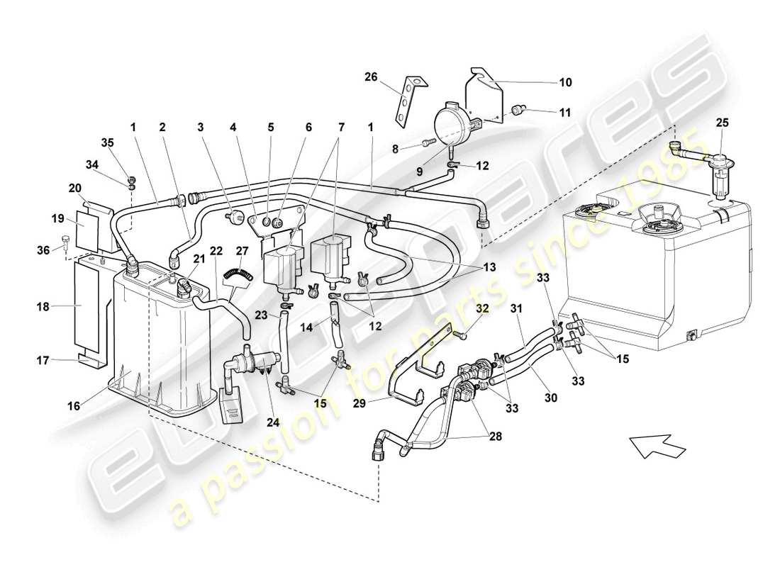 lamborghini lp640 roadster (2010) activated charcoal container part diagram