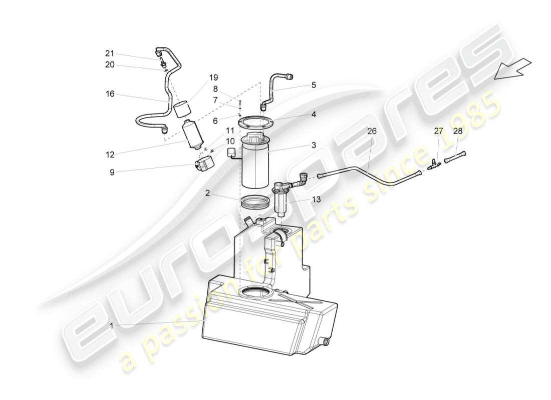 lamborghini gallardo spyder (2007) fuel tank with attachments right parts diagram