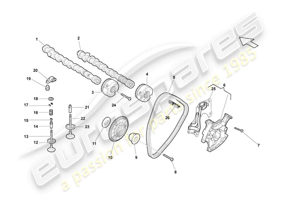 lamborghini gallardo spyder (2008) camshaft cylinders 1-5 part diagram