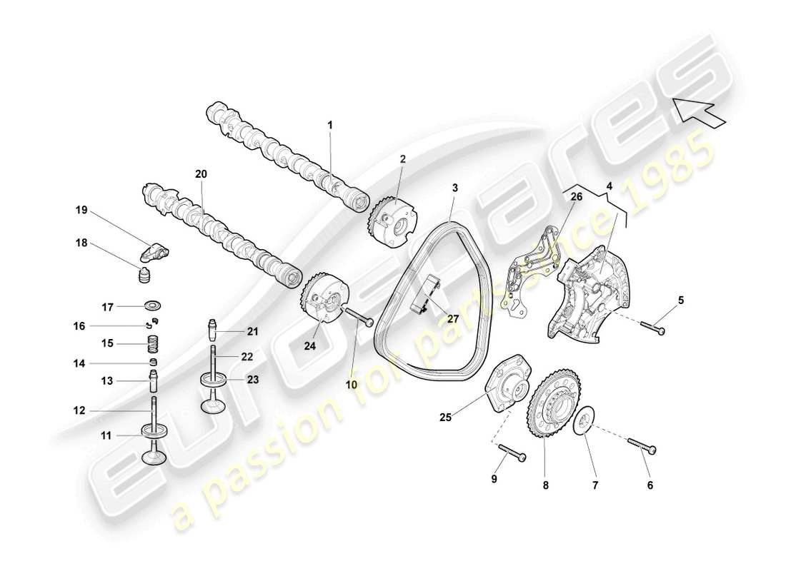 lamborghini gallardo spyder (2008) camshaft cylinders 6-10 part diagram
