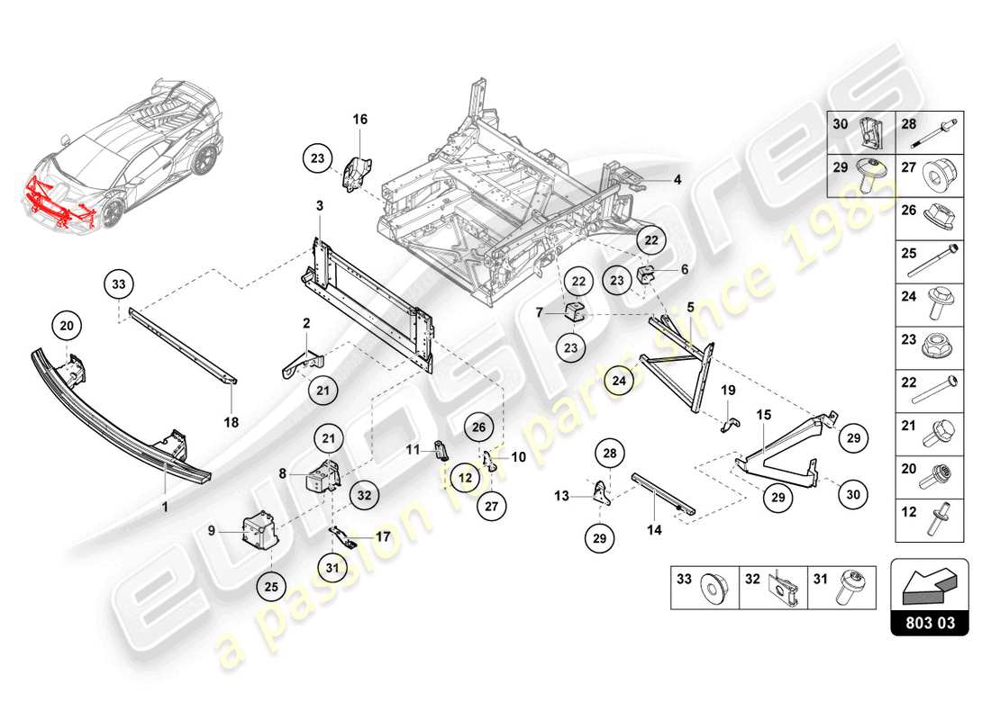 lamborghini 2022 (sto) front frame part diagram