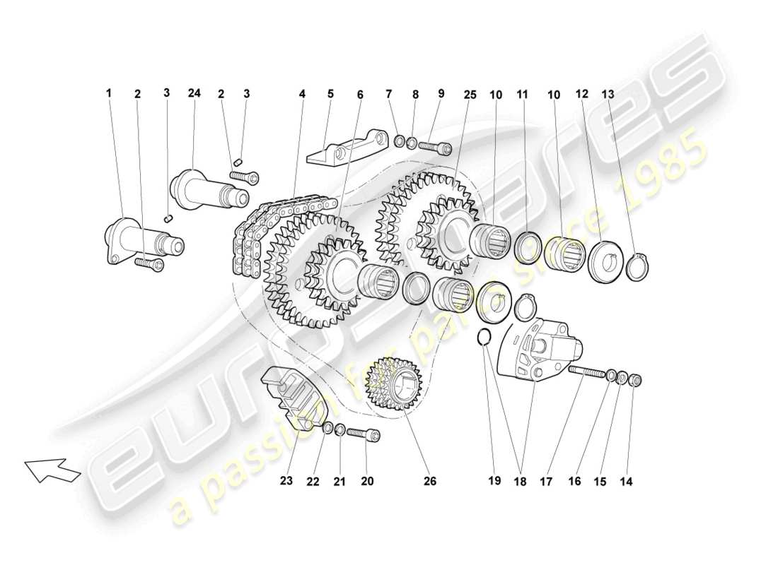 lamborghini lp640 roadster (2010) timing chain part diagram