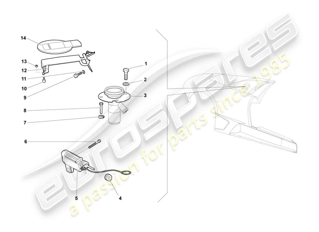 lamborghini lp640 coupe (2010) fuel filler flap parts diagram