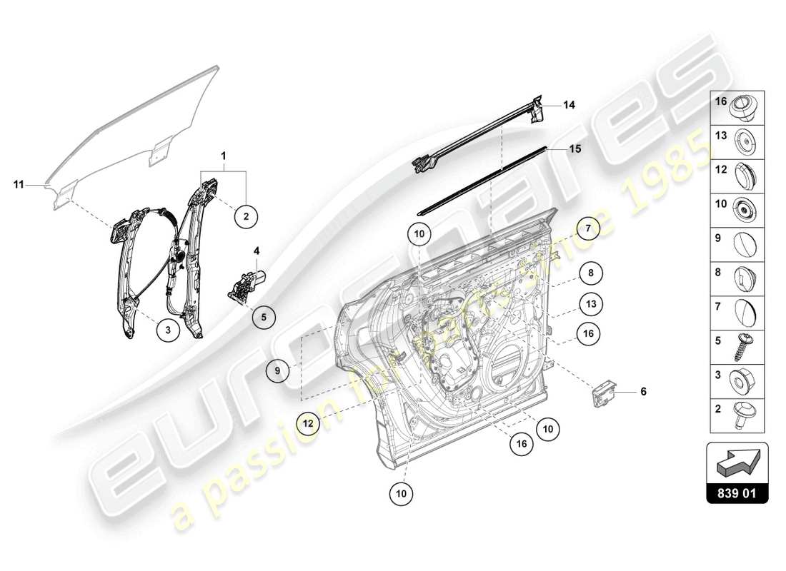 lamborghini urus (2021) window regulator with motor parts diagram